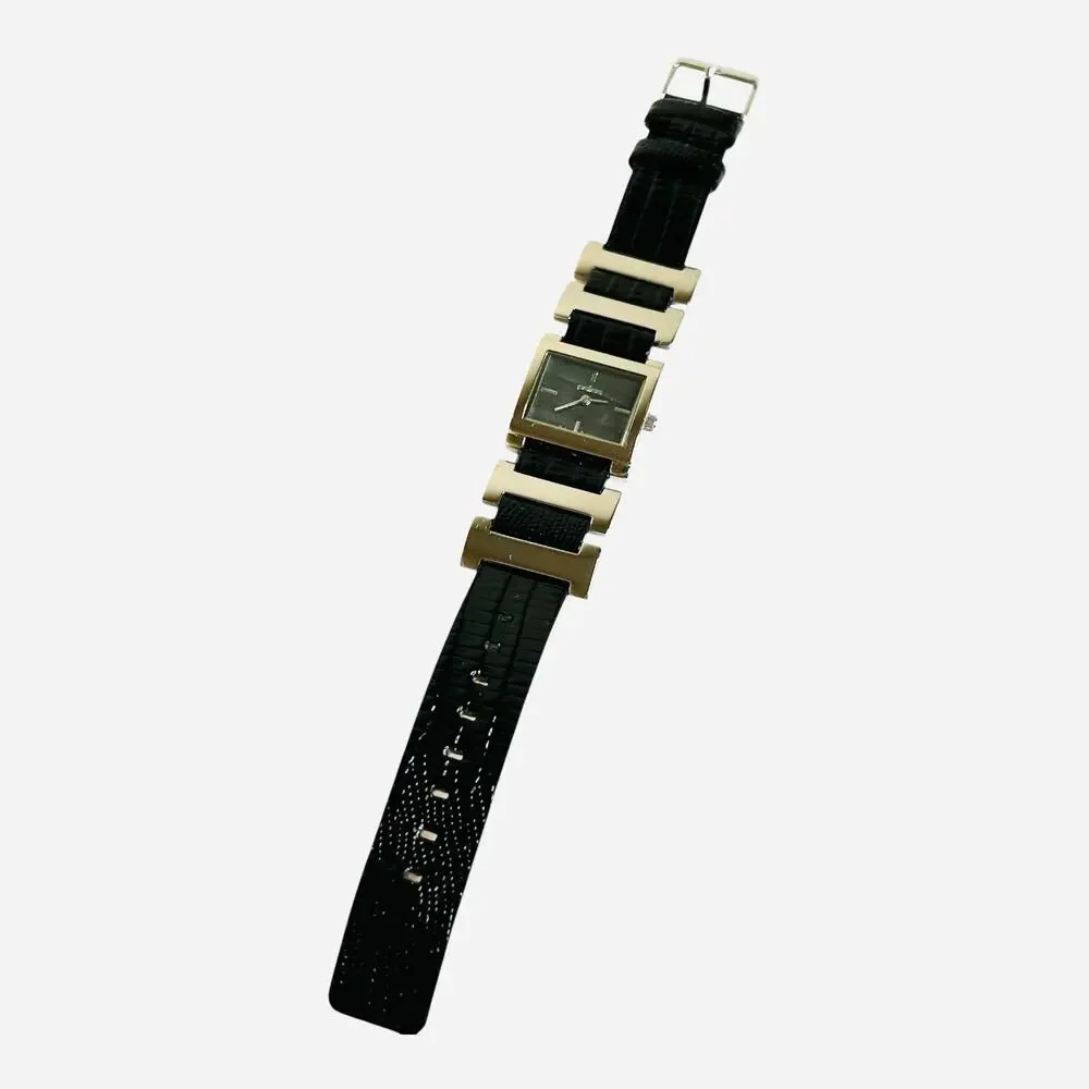Pallas Watch Made in Germany Silver Tone Bezel Accents Face Black Leather Band
